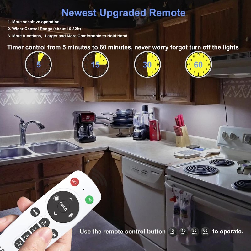 LDOPTO Under Cabinet Lights with Remote, Wireless LED Battery Operated