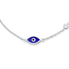 Turkish Minimalist Simple Evil Eye Charm Bracelet For Teen For Women Accent Cubic Zirconia CZ .925 Sterling Silver Extender