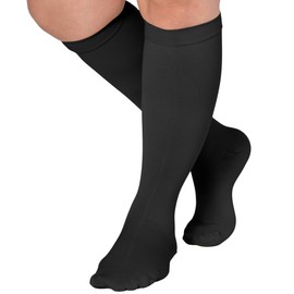 ABSOLUTE SUPPORT Medical Compression Stockings for Women & Men 15-20mmHg - Opaque Graduated Compression Support Stockings for Work, Running, Hiking, Sports, Workout, Travel, Flight, Black, X-Large