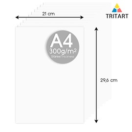 Tritart Photo Card A4 White 300 g/m² - 52 Sheets Cardboard Paper - Coloured Card Craft Paper - Paper for Crafts and Painting - Thick Printer Paper Kraft Paper 300 g - White Cardboard