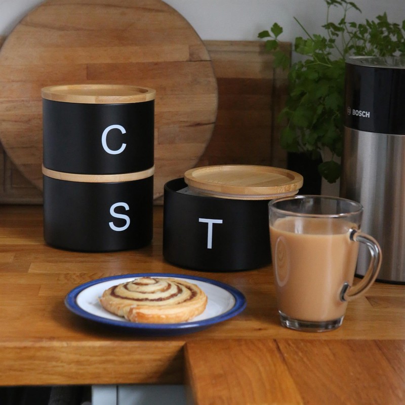 Harbour Housewares Stackable Tea Coffee Sugar Canisters with Bamboo Lids