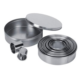 12 Moldes Redondos de Acero Inoxidable con Caja de Hierro (12 Unidades)