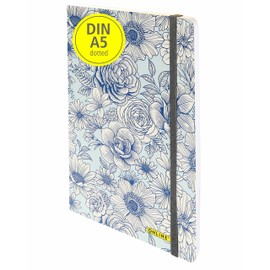 ONLINE Bullet Journal Blue Flowers, 120 g/m² FSC Paper, DIN A5, 144 Inner Pages Dotted/Dotted, Notebook with Soft Cover and Elastic Band, Diary for Notes, Sketches, Lettering