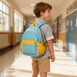 SEAFEW Mini Toddler Backpack for Kids, Kindergarten Backpack Daycare Pack for Girls Boys, Cute Kindergarten Backpack School Bag Preschool Backpack, Blue Yellow