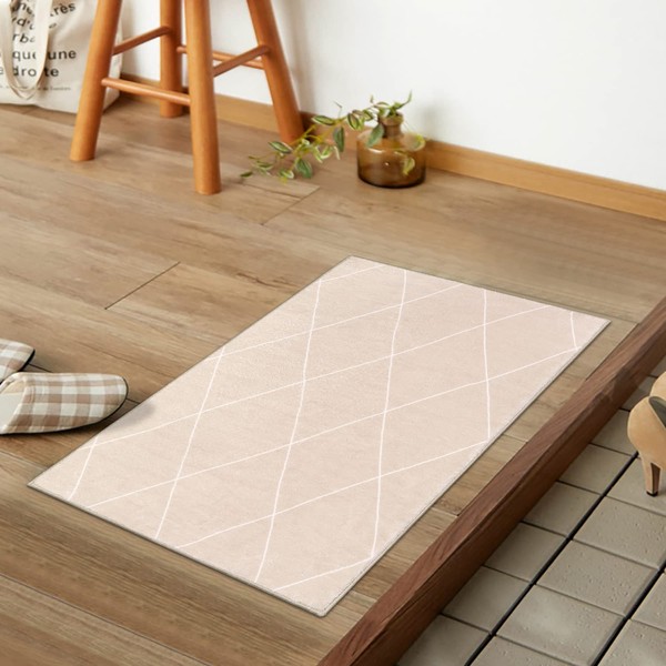 HAOCOO Entrance Mat, Indoor, Geometric Pattern, Scandinavia, 19.7 x 31.5 inches (50 x 80 cm), Small Rug, Stylish, Washable, Rectangle, Fluffy, Anti-Slip, Memory Foam, Soundproofing, Rug Mat, Outdoor,