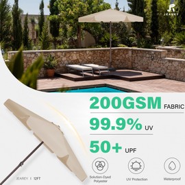 JEAREY 12' Patio Umbrellas Outdoor Table Market Umbrella w/Crank, 8 Sturdy Ribs, UV Protection Waterproof Sunproof(Beige)