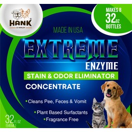 EXTREME ENZYME, PET STAIN & ODOR ELIMINATOR - Concentrate, makes 2 gallons. Triple action bio-enzymatic cleaners and plant based surfactants break down pet mess forever. FRAGRANCE FREE, makes 256 oz