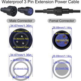 Outdoor Stage Lights Cable Wire,1m/3.3ft 3 Pin 13AWG 2.5mm2 Power Cable(US Plug and Female Head), for Waterproof Led Par Light Used Separately