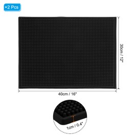 PATIKIL 16" x 12" x 0.4" PVC Bar Mats, 2 Pack Non-Slip Bar Service Cup Mat Countertop Spill Mat for Kitchen Restaurant Bar KTV Counter Barber Station Mat for Hair Salon, Black