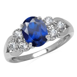 Silvershake 1.9 ct 9X7mm Lab Created Blue Sapphire 925 Sterling Silver Engagement Aniversary Ring September Birthstone Gemstone, created-blue sapphire