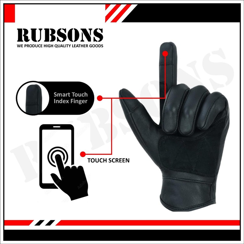 RUBSONS HKRG Men's Touch Screen Leather Motorcycle Biker Gloves (S)