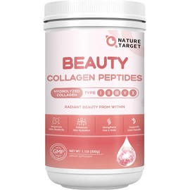 NATURE TARGET Beauty Collagen Peptides Powder for Women, Multi Collagen Powder with Vitamin C, Biotin, Hyaluronic Acid – Unflavored, Keto Friendly, Easy Dissolve, Non-GMO, 50 Servings