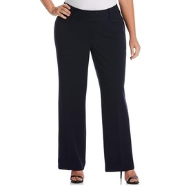 Rafaella Women's 29” Plus Size Curvy Fit Short Length Boot Cut Pants, Slimming Panel, Stretch Gabardine, Functional Pockets, Navy