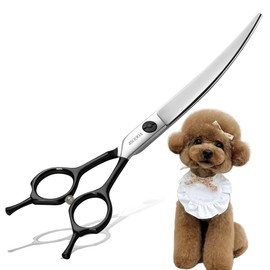 FOGOSP Curved Dog Grooming Scissors Professional 7" Grooming Shears for Dogs Pet Right Handed Groomer Japan 440C Stainless Steel (7 in Curved, Black)