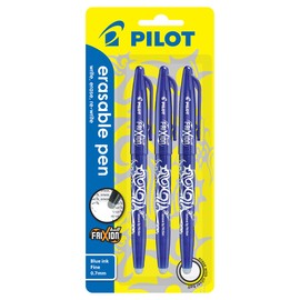 Pilot Frixion Ball Erasable Gel Pen, Fine Tip (0.7mm) - Pack of 3 Gel Pens - Blue