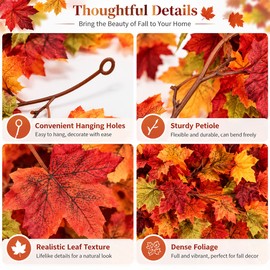 Artificial Maple Leaf Garland for Fall Decorating – Autumn Vine Décor for Thanksgiving, Halloween & Weddings (6 ft 7 in)