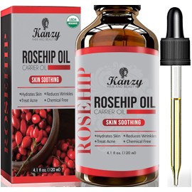 Kanzy Organic Rosehip Oil - 100% Pure Cold-Pressed, Vegan, Hexane-Free, Anti-Aging & Anti-Wrinkle for Skin, Hair, Nails - 120ml