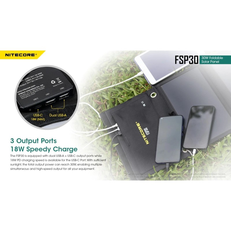 Nitecore FSP30 30W Foldable Solar Panel IPX5 Waterproof -2 USB-A