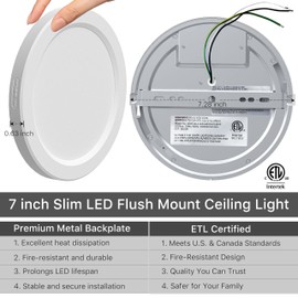 Flush Mount Ceiling Light Fixture 5000k Daylight Modern Kitchen Ceiling Lamp 12w 1200lm 7 Inch Round Led Closet Light Fixture White Slim Dimmable Surface Mount for Bathroom Laundry Bedroom Hallway ETL
