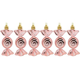 6 PCS Christmas Tree Candy Ornaments, 10CM Small Christmas Candy Hanging Decorations, Christmas Tree Decorations Shatterproof Plastic Sweet Shaped Baubles, Candy Pendant Decor, Rose Gold