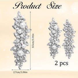 Kifmurase 2 Pcs Rhinestone Hair Clips, Bride Crystal Hair Clips Leaf Wedding Hairpin, Silver Sparkly Rhinestone Hairclips for Wedding, Fancy Rhinestones Hairs Barrettes Accessories for Women