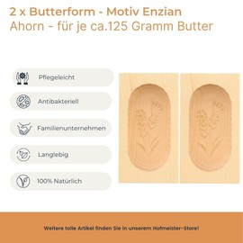 2 x Hofmeister® butter mould for 125 g butter, 14 cm, gentian, hand-carved in Germany, butter shape for decorating, square camber shape, butter model made of local maple wood