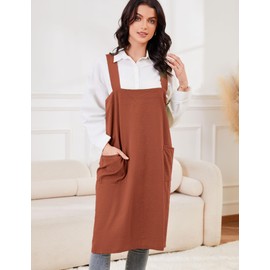 Schine Women's Cotton Cross Back Pinafore with Big Pockets Practical Aprons for Gardening Works,Cooking,Coffee House,Painting