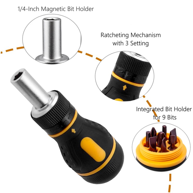 Gasea 9 in 1 Magnetic Ratchet Screwdriver Set, Mini Stubby