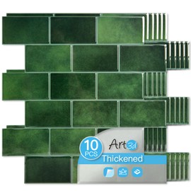 Art3d Peel and Stick Green Wall Tiles – 12"x12" Thicker Design Backsplash, Self-Adhesive Tile for Kitchen & Bathroom Renovation