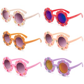 InteDesign 6 Pcs Kids Round Sunglasses Cute Flower Hawaiian Glasses, Colorful Fashion Party Sunglasses for Girls & Boys, Fun Summer Party,Photo Props, Beach Party, Outdoor Sports