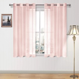 DWCN Sheer Curtains Grommet Top Voile Drapes for Living Room, Bedroom, Window Treatments Curtain Panels for Yard, Patio, Villa, Parlor, Set of 2, 52 Inches Wide x 63 Inches Long， Blush Pink
