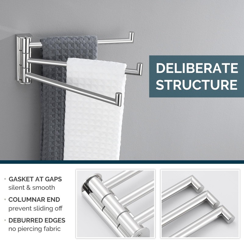 Angle Simple Swivel Hand Towel Rack 3 Bars Polished Chrome,