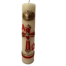 Easter Lent Paschal Candle Wax Alpha Omega Red Cross 8"x 2" Cirio Pascual Semana Santa