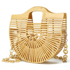 Miuco Bamboo Tote Bags Top Handle Handmade Handbags Beach Purses With Chain