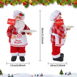 Christmas Santa Claus Ornament Christmas Standing Santa Claus Figurine Plastic Santa Claus Standing Doll Realistic Santa Claus Xmas Decor Figure Standing Chef Santa Figurine Doll Indoor Home Decor