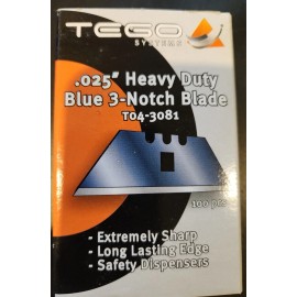Heavy Duty Tego Floor Dot 100 Pack Blue 3-Notch  Blades .25" Heavy Duty T04-3081