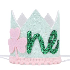 Agkvw Pink St. Patrick’s Day 1st Birthday Hat - Pink Shamrock Birthday Crown for Girls, Lucky One Birthday Decorations, St Patricks 1st Birthday Decor