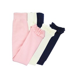 RuffleButts 3-Pack Ivory, Pink, Dark Navy Footless Ruffle Tights - 2T-4T
