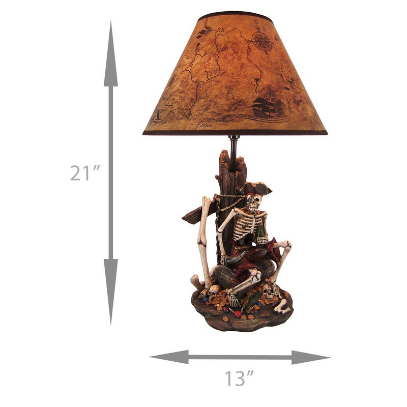 Zeckos 21-Inch High Caribbean Pirate Skeleton Table Lamp with Treasure