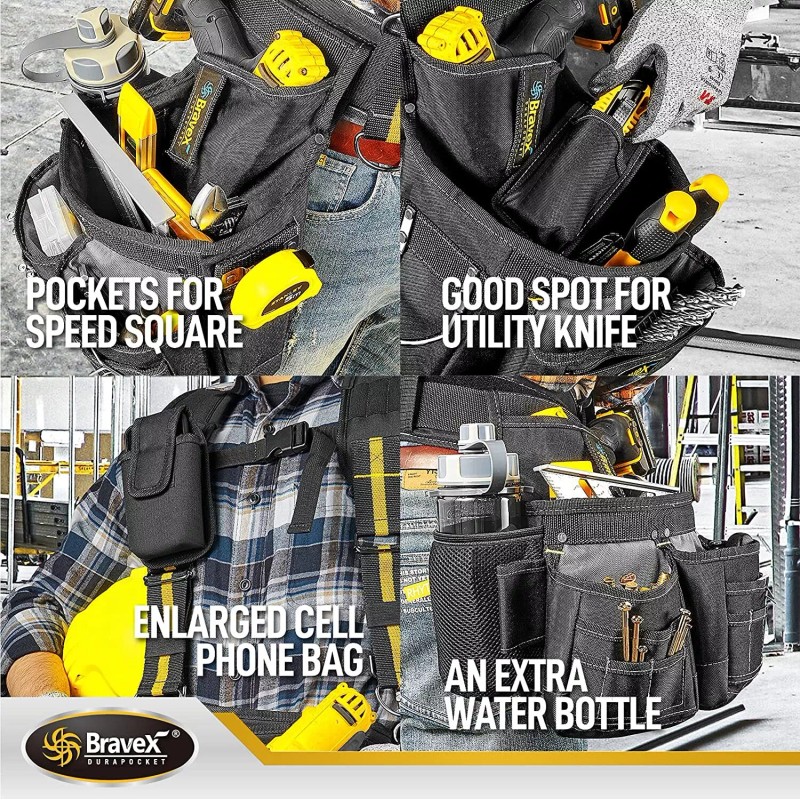 Bravex Tool Pouch Tool Belt With Suspenders Electrician Carpenter Pocket