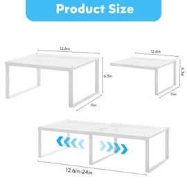 EAROND Cabinet Organizer Shelf,Metal Kitchen Counter Shelves,Expandable Cabinet Storage Shelf Rack,Spice Rack,Stackable Cabinet Shelf for Pantry,Kitchen,Bathroom,Office Desktop(White,L)