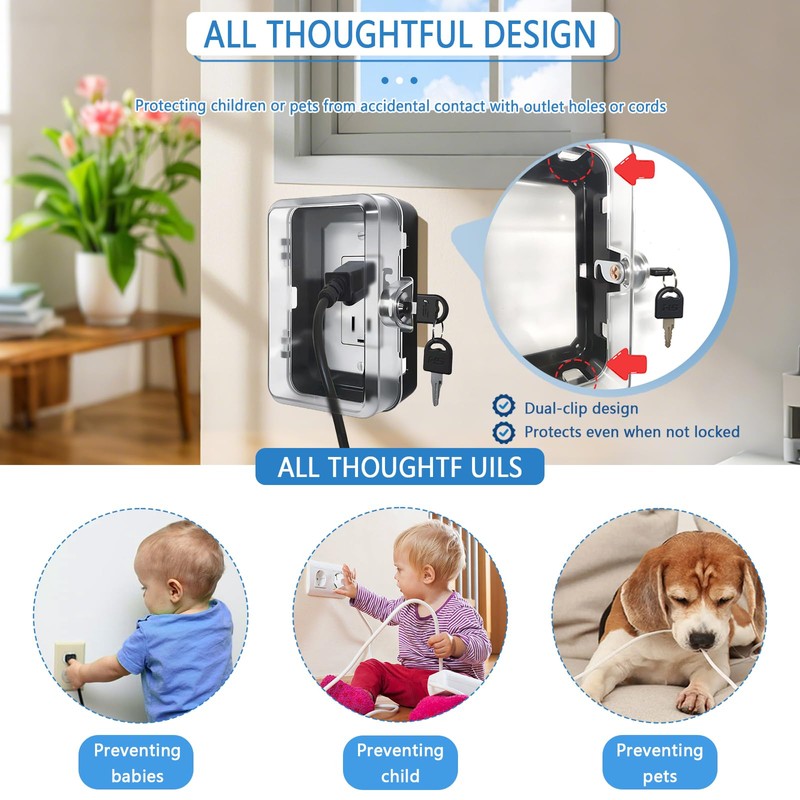 PILISPARK Child Proof Outlet Lock Box with 2 Durable Keys