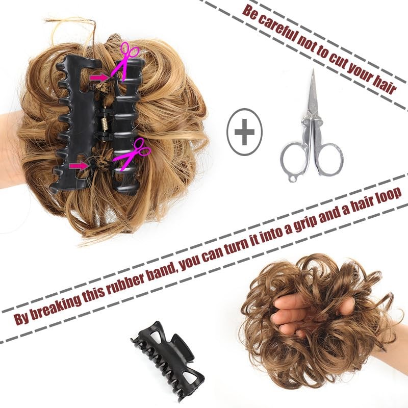 Brown Claw Clip Messy Bun Hair Piece Wavy Chignon Ponytail(6