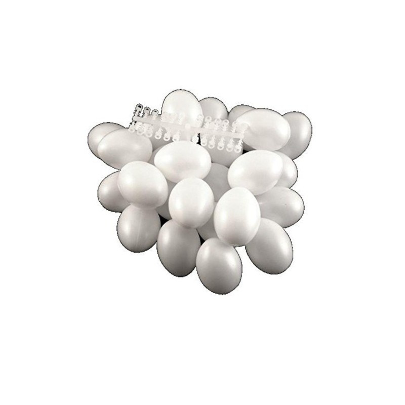 BUDILA 50 white Plastic eggs 6cm high and 50 Hanger
