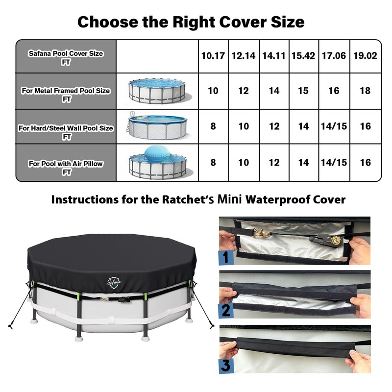 Safana 10FT Round Pool Cover [2026 Super Windproof Rachet Strap