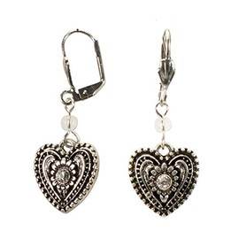 Alpenflüstern DOR038 Costume Earrings Rhinestone Heart Women's Costume Jewellery Costume Heart with Rhinestone Stone (Antique Silver-Colour), Zinc, No Gemstone