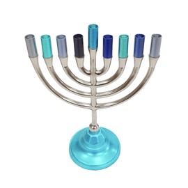 Yair Emanuel Hanukkah - Portavelas de menorá, diseño clásico minimalista de 9 ramas (azul HAU-2)