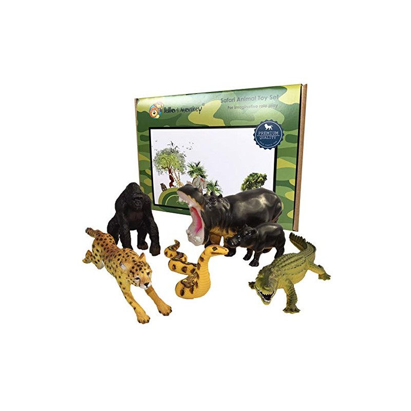 Lello & Monkey Safari Animal Toy Figures - Solid plastic
