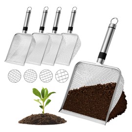 Garden Sieve, Pack of 4 Compost Strainers Made of Stainless Steel with Handle, Throw Through Sieve for Garden, Ground Sieve for Sand, Stones, Ground Sieve for Garden, Soil and Compost with Various