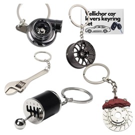 Juego de 5 llaveros para amantes del coche, palanca de cambios manual, llanta de rueda, llave, llave, llave, llavero de disco de freno, accesorios automotrices, juego de regalo para entusiastas del